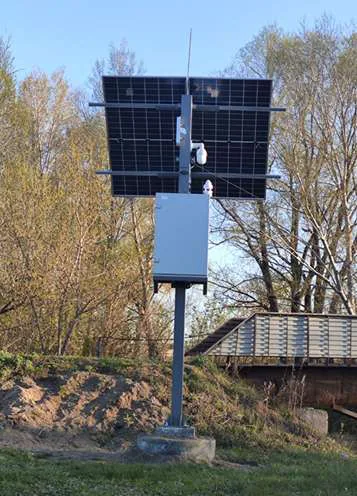 Hydro post on a mast with solar panels